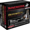opplanet winchester defender handgun 9mm luger 124 grain bonded jacketed hollow point brass cased centerfire pistol ammo 20 rounds s9mmpdb main