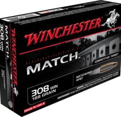 opplanet winchester match 308 winchester 168 grain boat tail hollow point centerfire rifle ammo 20 rounds s308m main