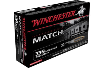 opplanet winchester match 338 lapua magnum 250 grain boat tail hollow point centerfire rifle ammo 20 rounds s338lm main